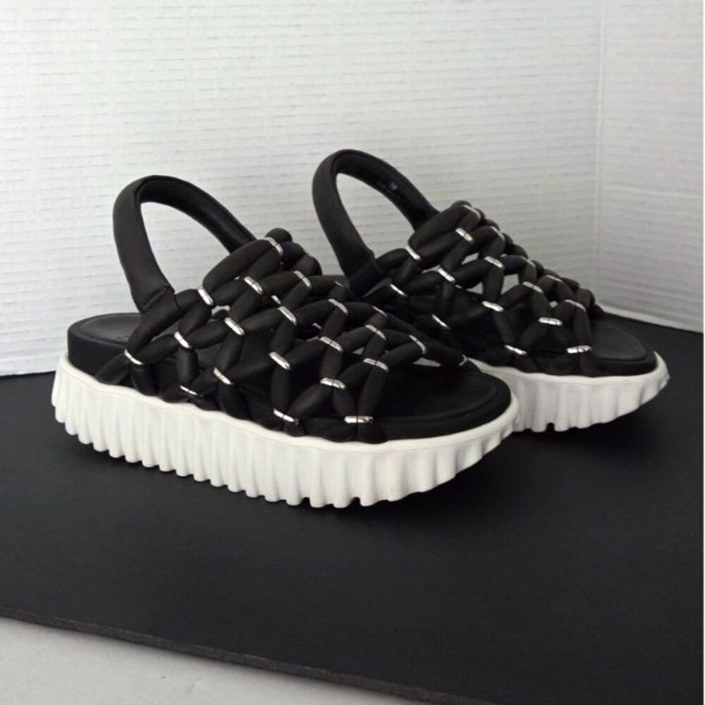 4CCCCEES Waffo Pineapple Women Platform Sandal 38 8 Black Leather 4CS160017